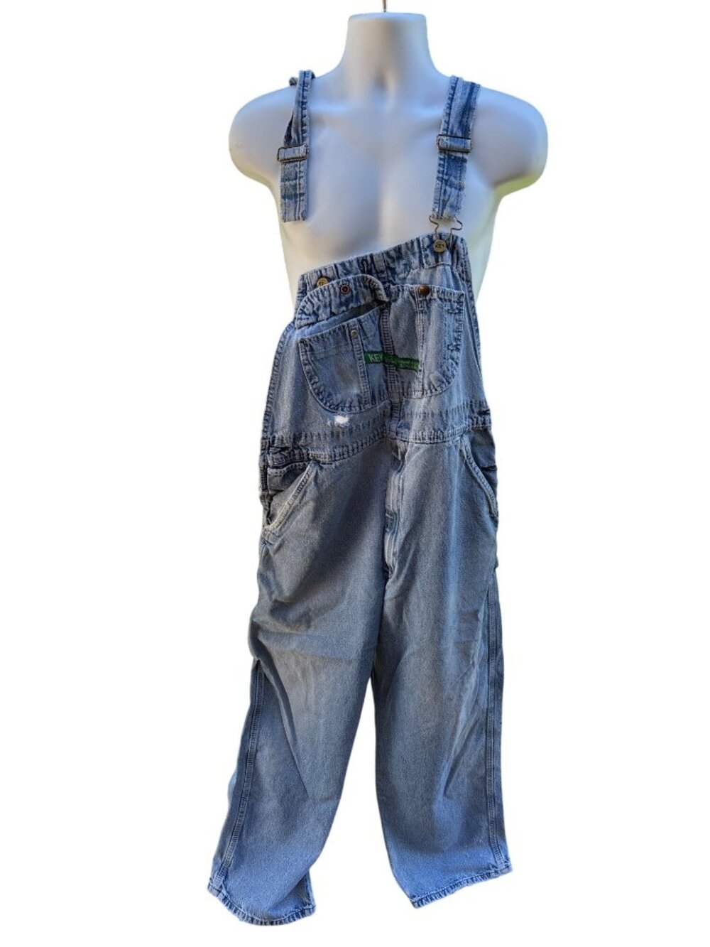 Vintage Key Denim Overalls Adjustable Straps Multiple Pockets Distressed 38 x 30